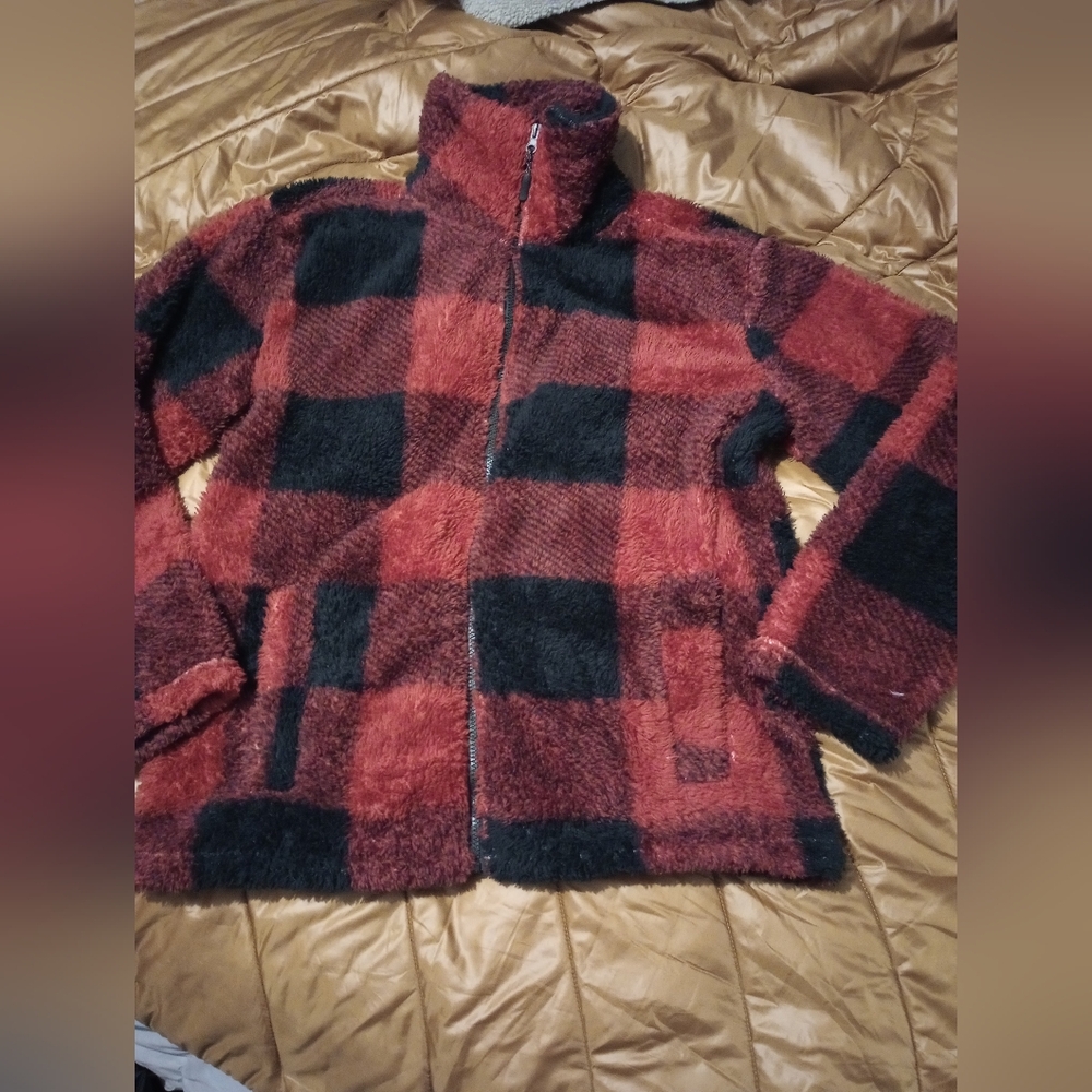 Red and Black Plaid Fleece Jacket